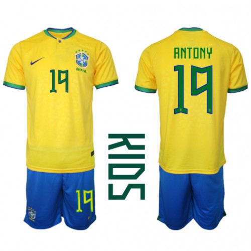 Dětský Fotbalový dres Brazílie Antony #19 MS 2022 Domácí Krátký Rukáv (+ trenýrky)